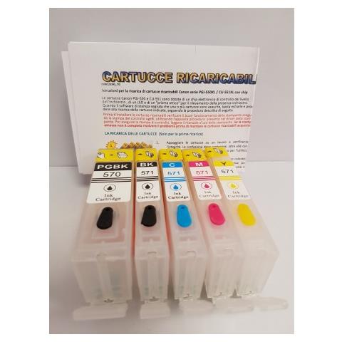 Cartucce Vuote Pgi570 Cli-571 Ricaricabili Con Chip Autoresettante Per Canon Pixma Mg5700 Mg6800 Mg7700 570bkxl, 571bk-c-m-y - Foto 1