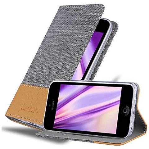 Custodia Compatibile Con Apple Iphone 5c In Grigio Chiaro Marrone - Coperchio Protettiva Con Chiusura Magnetica, Funzione Stand E Tasca Per Le Carte - Foto 1