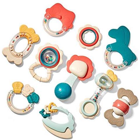 Rattle Dentizione Gioca Per Il Bambino Giocattoli 0-6 Mesi Plus Con Storage Box -10 Pc Bpa Dentaruolo Giocattolo Newborn Baby Sensory Giocattoli Regali 3 6 9 12 Mesi Per I Primi Di Formazione - Foto 1