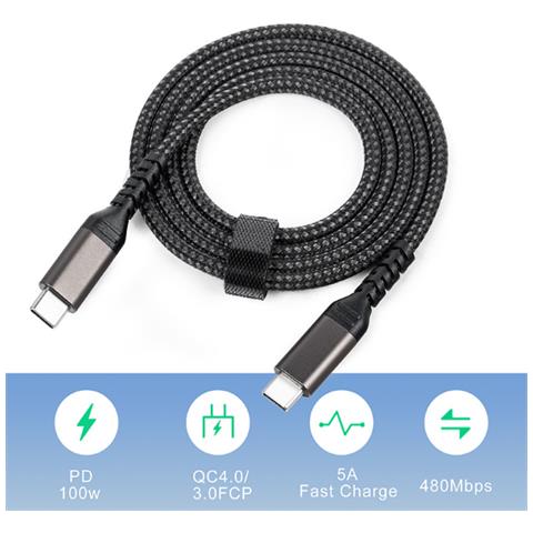 Cavo Da Usb-c A Usb-c 5a/20v Pd 100w Black 2 Metri - Foto 5