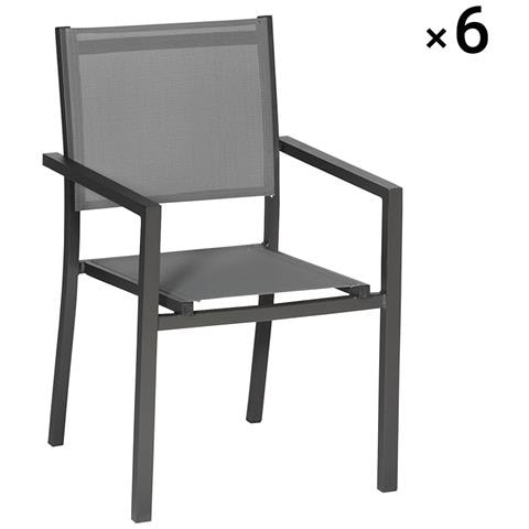 Set Di 6 Sedie In Alluminio Antracite - Textilene Grigio - Foto 14