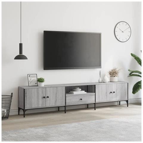 Mobile Tv Cassetto Grigio Sonoma 200x25x44 Cm Legno Multistrato - Foto 3