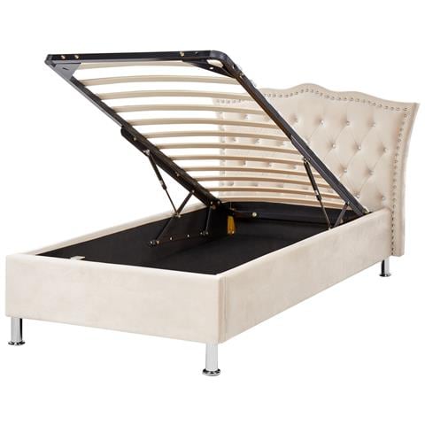Letto Singolo Contenitore Velluto Beige 90 X 200 Cm Metz - Foto 1
