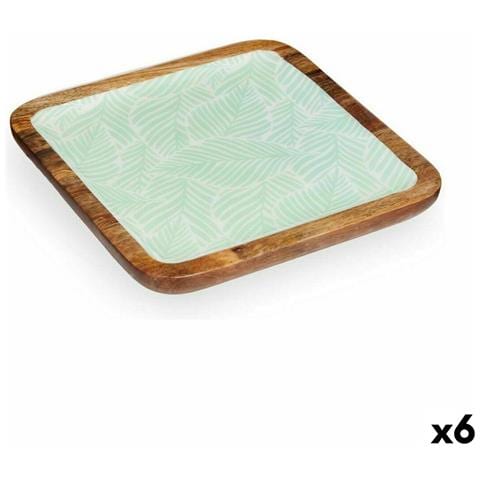 Centrotavola 25 X 25 Cm Foglia Della Pianta Bianco Marrone Verde Resina Legno Di Mango (6 Unità) - Foto 1