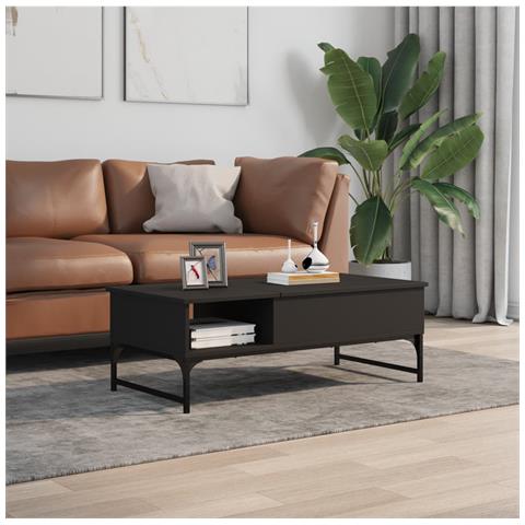 Tavolino Salotto Nero 100x50x35 Cm Legno Multistrato E Metallo - Foto 3