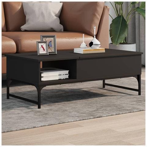 Tavolino Salotto Nero 100x50x35 Cm Legno Multistrato E Metallo - Foto 1
