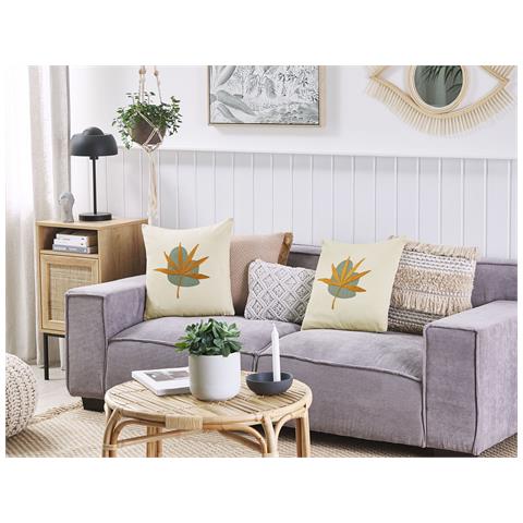 Set Di 2 Cuscini Davallia 45 X 45 Cm Beige Trama Di Piante - Foto 1