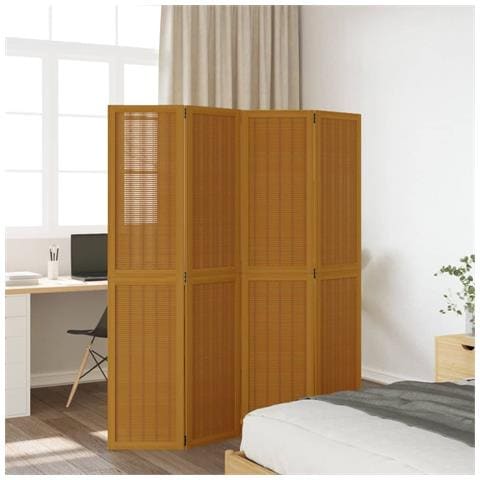 Divisorio Ambienti 4 Pannelli Marrone Legno Massello Paulownia - Foto 3