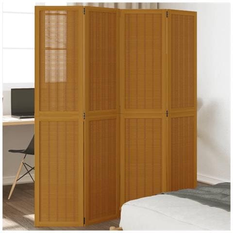 Divisorio Ambienti 4 Pannelli Marrone Legno Massello Paulownia - Foto 1