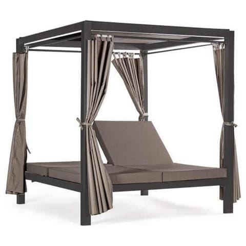 Gazebo Letto Da Giardino 200x150 Cm Struttura In Alluminio Con Schienale Regolabile E Tende Perimetrali Frangivista Luxury - Black - Foto 1