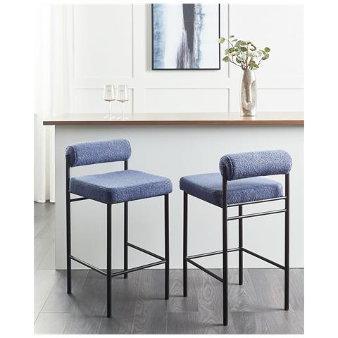 Set Di 2 Sedie Alte Amaya Bouclé Blu Scuro - Foto 1