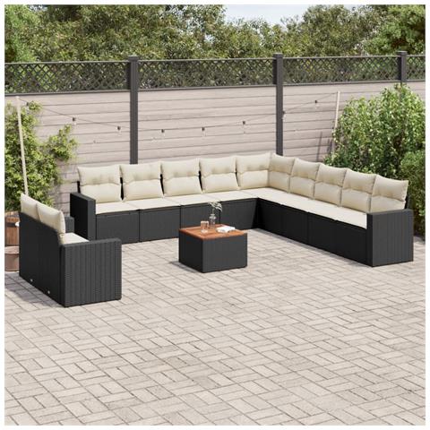 Set Divani da Giardino 12 pz con Cuscini Nero in Polyrattan - Foto 2