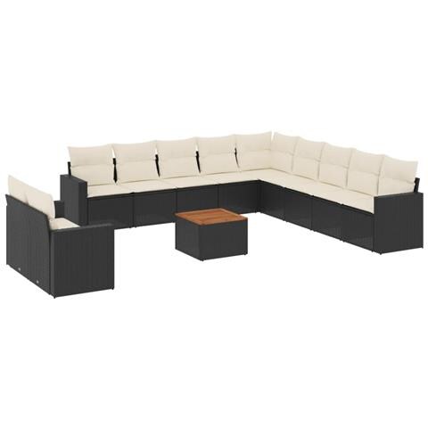 Set Divani da Giardino 12 pz con Cuscini Nero in Polyrattan - Foto 1
