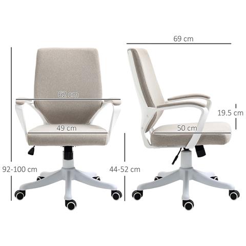 Sedia da Ufficio Ergonomica con Altezza Regolabile e Funzione Dondolo, 62x69x92-100cm, Beige - Foto 2