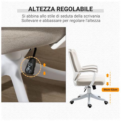 Sedia da Ufficio Ergonomica con Altezza Regolabile e Funzione Dondolo, 62x69x92-100cm, Beige - Foto 6