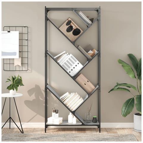 Lusso Casadino - Libreria Grigio Sonoma 79x30x180cm Legno Multistrato E Metallo - Foto 2