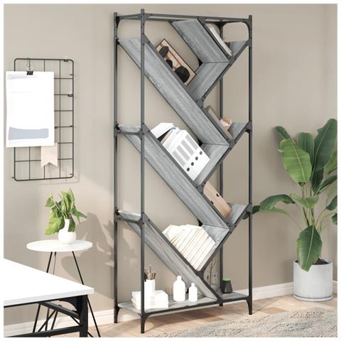 Lusso Casadino - Libreria Grigio Sonoma 79x30x180cm Legno Multistrato E Metallo - Foto 8