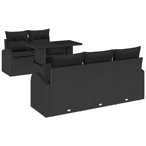 Set da Giardino in 6 Pezzi con Cuscini Nero Rattan Polyrattan, Divano da Giardino a 2 Posti con Ripostiglio e Cuscini Nero Rattan Polyrattan - Foto 1