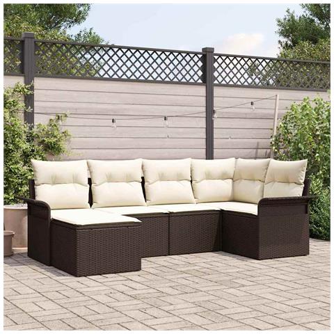 Set divano da giardino 6 pezzi con cuscini marroni in polyrattan, Divano da giardino 2 posti con stoccaggio e cuscini marroni in polyrattan - Foto 2