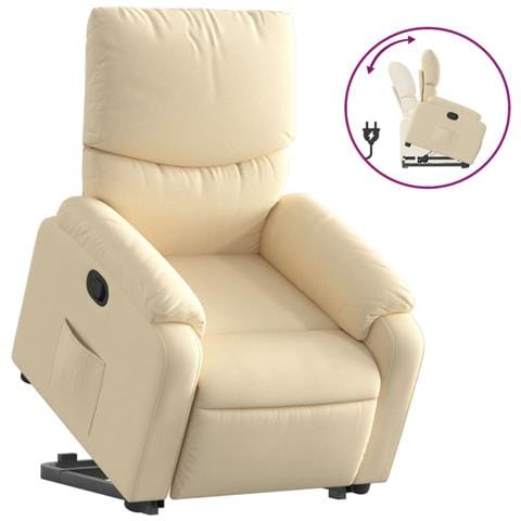 Poltrona Alzapersona Reclinabile Crema in Tessuto - Foto 1