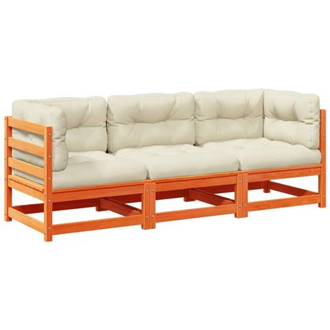Set Divani Giardino 3 pz con Cuscini Marrone Cera Massello Pino - Foto 1