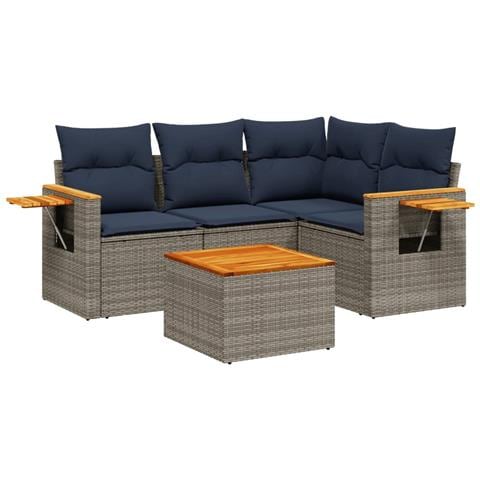 Set Divani da Giardino 5 pz con Cuscini Grigio in Polyrattan - Foto 1