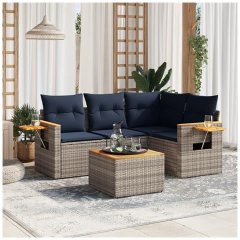 Set Divani da Giardino 5 pz con Cuscini Grigio in Polyrattan - Foto 2