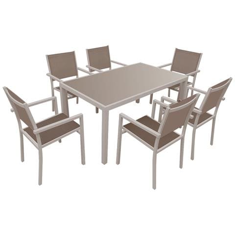 Set Di Mobili Da Giardino Bergamo In Textilene Taupe 6 Posti - Alluminio Taupe - Foto 1