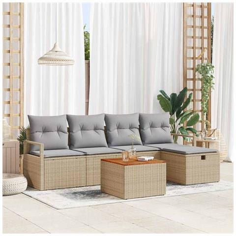Set Divano da Giardino con cuscino 6 pcs Beige Poly Rattan - Foto 2
