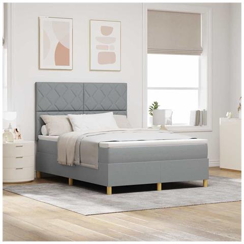 Letto a molle con materasso Grigio chiaro 160 x 200 cm Tessuto - Foto 2