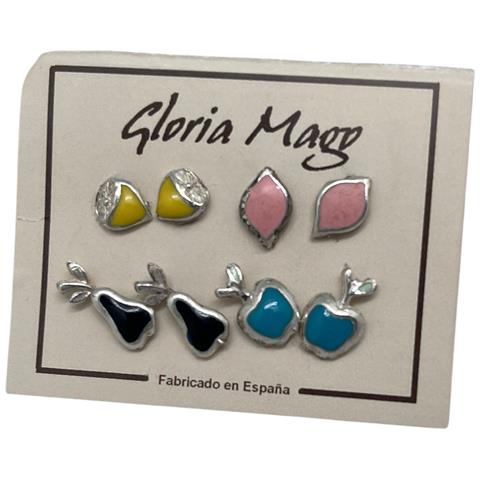 Confezione Da 4 Paia Di Orecchini A Forma Di Frutta. Combo 3. Argento 10µ E Lacca Colorata. - Foto 1
