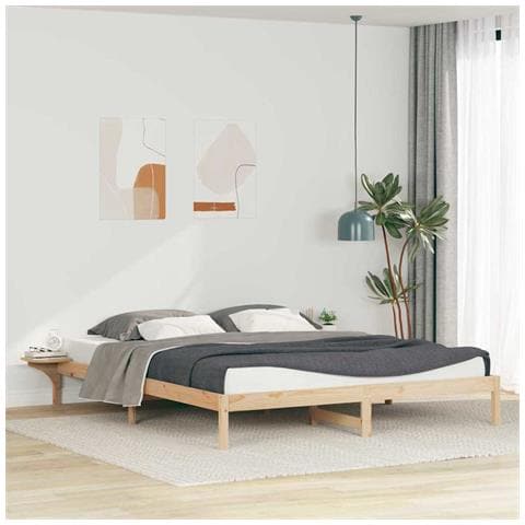 Letto con Tavolini Laterali Naturale 180 x 220 cm Pino massello - Foto 2
