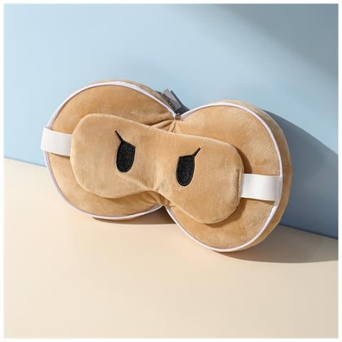 Cuscino Da Viaggio 2-in-1 A Forma Di U Color Cammello Con Maschera Per Gli Occhi - Foto 2