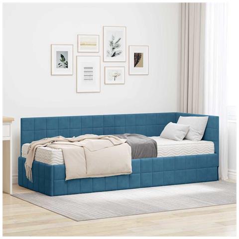Struttura Letto Angolare con Materasso 2 pcs Blu Velluto - Foto 2