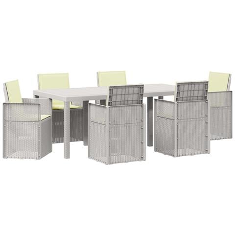 Set da Pranzo per Giardino con cuscino 7 pcs Bianco e Crema PP - Foto 1