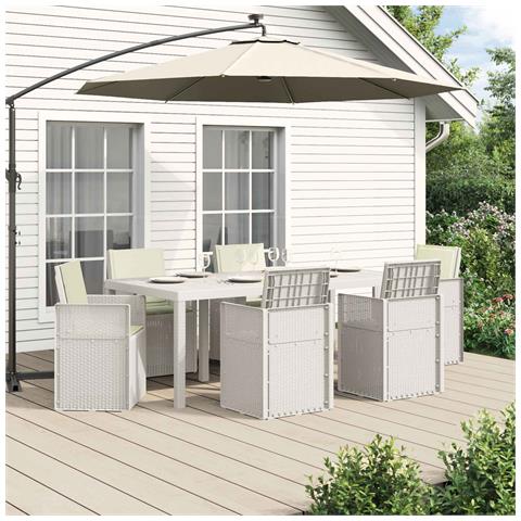 Set da Pranzo per Giardino con cuscino 7 pcs Bianco e Crema PP - Foto 2