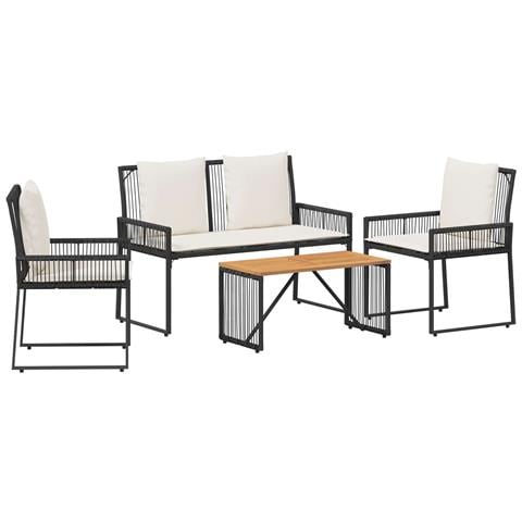 Set di Mobili da Esterno 4 pcs Nero e Bianco Crema polyrattan - Foto 1