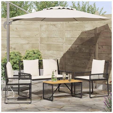 Set di Mobili da Esterno 4 pcs Nero e Bianco Crema polyrattan - Foto 2