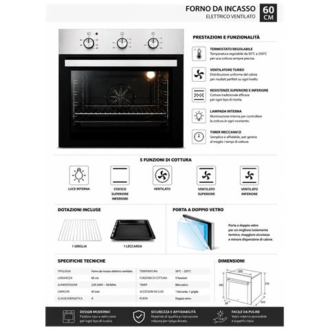 Forno Incasso 65 Litri 60cm Ventilato Inox L1305I - Foto 2