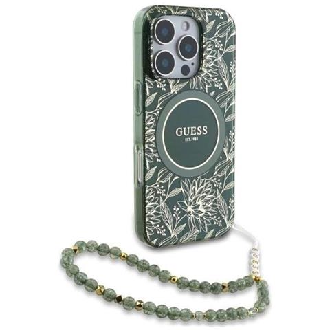 Guess Iml Flowers Allover Electro Con Cinturino Perliniu Magsafe Per Iphone 16 Pro Max - Verde - Foto 7