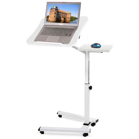 Like Tavolo Porta Laptop su Ruote, Bianco, Regolabile in Altezza con Piattaforma per Mouse 67 X 52 X 70-99.5 cm - Foto 1