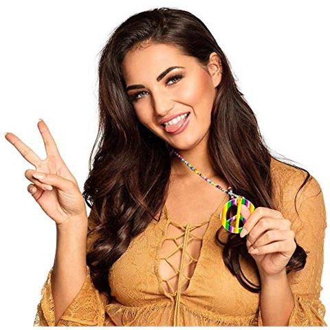 64503 - Collana Hippie, 1 Pezzo, Taglia Unica, Collana Con Perle Colorate, Simbolo Della Pace Come Ciondolo, Pace Flower Power, Happiness, Accessori, Bigiotteria - Foto 2