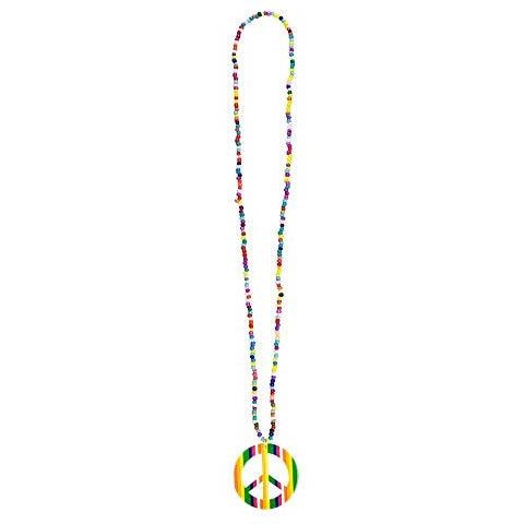 64503 - Collana Hippie, 1 Pezzo, Taglia Unica, Collana Con Perle Colorate, Simbolo Della Pace Come Ciondolo, Pace Flower Power, Happiness, Accessori, Bigiotteria - Foto 1