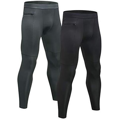 Leggings Niksa Uomo 2 Pack Zip Pocket Strato Collant A Compressione Base Palestra Pantaloni Per Allenamento In Esecuzione (black Grey S) - Foto 1