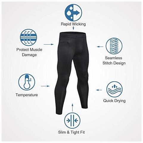 Leggings Niksa Uomo 2 Pack Zip Pocket Strato Collant A Compressione Base Palestra Pantaloni Per Allenamento In Esecuzione (black Grey S) - Foto 2