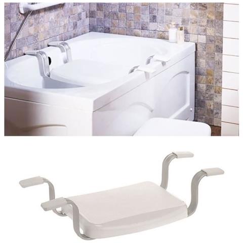 Sedile Per Vasca - Punta In Gomma Antiscivolo - L 43 X P 34 Cm - Bianco E Cromo - Foto 1