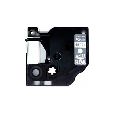 TONER COMPATIBILE - Dymo D1 45020 Etichetta Diretta Box - Bianco Con Fondo Trasparente - Larghezza 12mm X 7 Metri - Ricambio S07206 - Foto 1