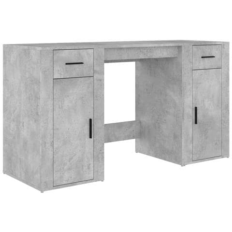 Scrivania Con Armadietto Grigio Cemento In Legno Multistrato - Foto 1