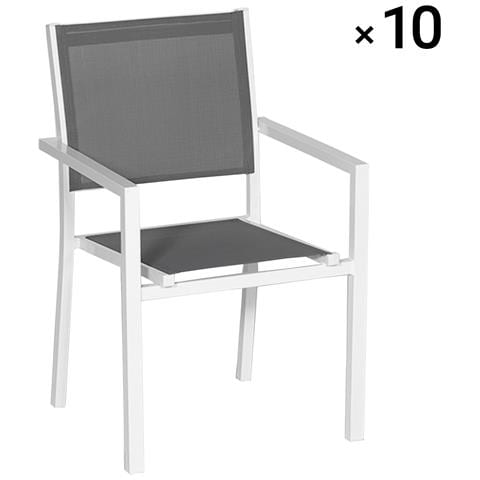 Set Di 10 Sedie In Alluminio Bianco - Textilene Grigio - Foto 11
