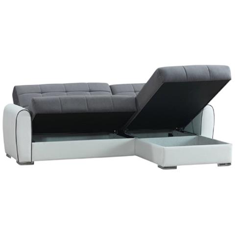 Divano Letto Con Penisola Argos, Divano Contenitore In Ecopelle E Tessuto, Sofà Penisola Reversibile, 246x160h91 Cm, Bianco E Grigio - Foto 13